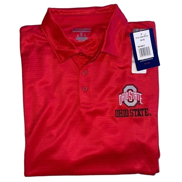 Champion Men’s Size Medium Ohio State Buckeyes Red OSU Logo Polo Shirt NWT - Picture 1 of 10